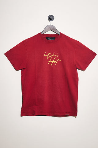 But She's Hot Crew Tee- Washed Crimson